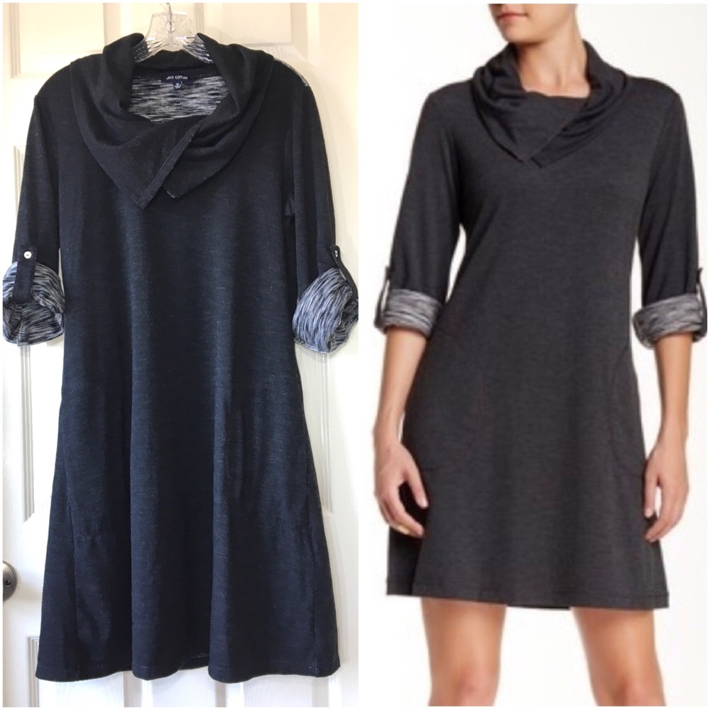 Max Edition | Cowl Neck Roll-Sleeve Shift Dress